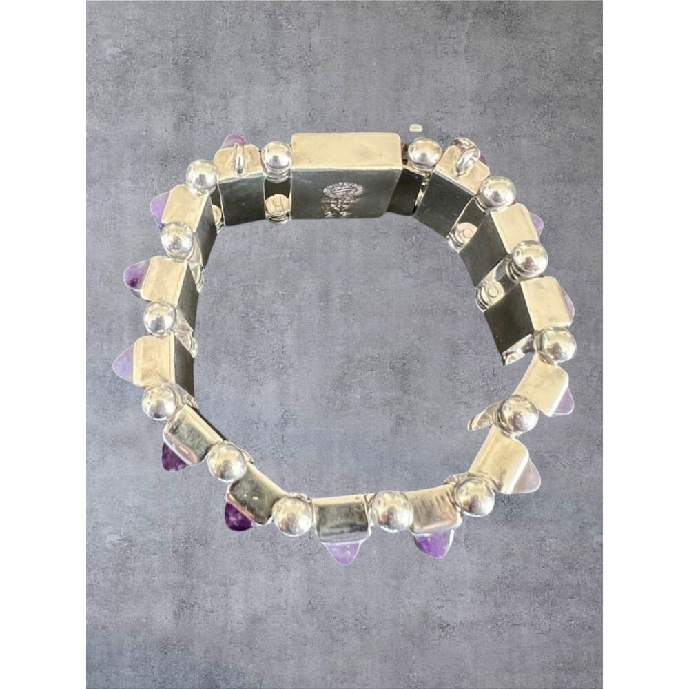 Taxco Mexico 970 Silver Amethyst Bracelet 91g Vtg Modernist Signed HEAVY Pineda - Picture 5 of 8